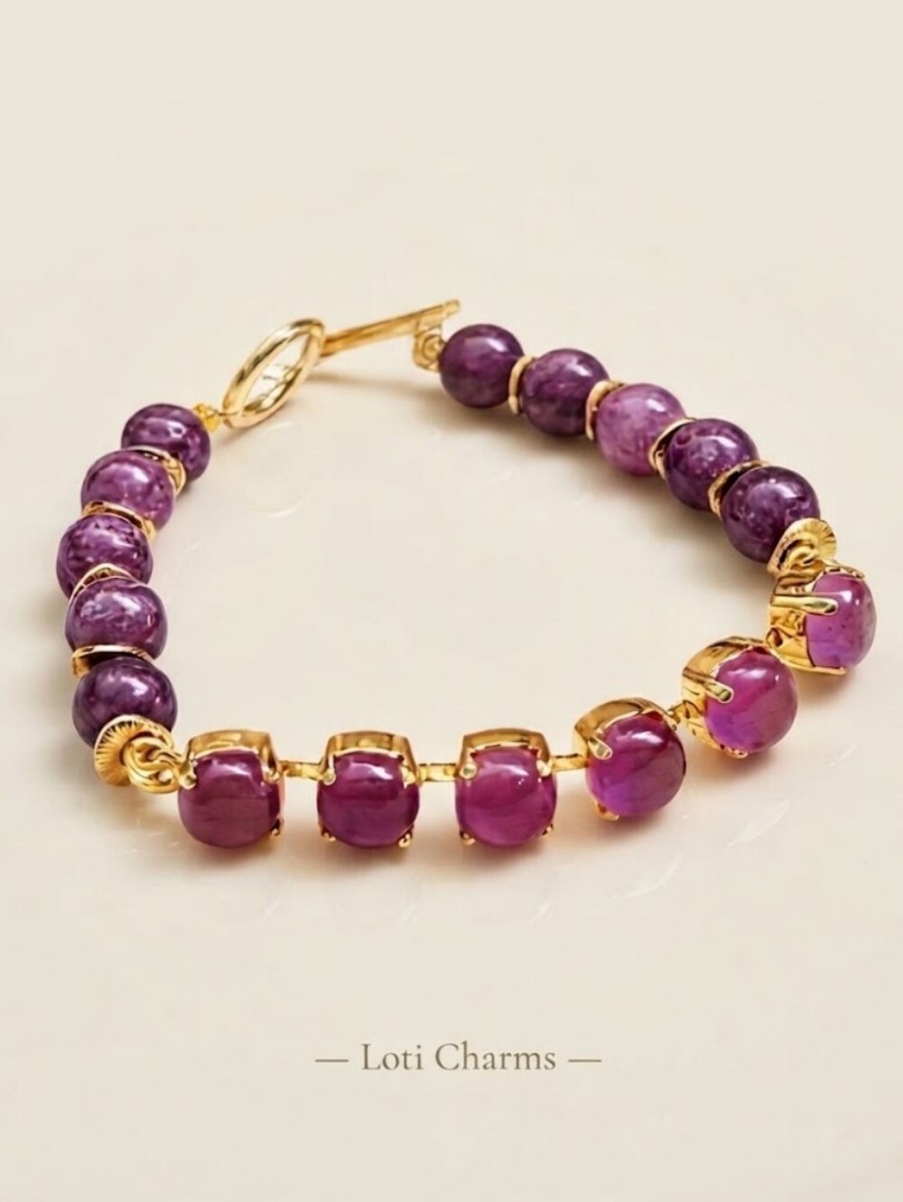 Natural Lavender Jade Stones In Artisan-Made Gold Plated Tennis Bracelet
